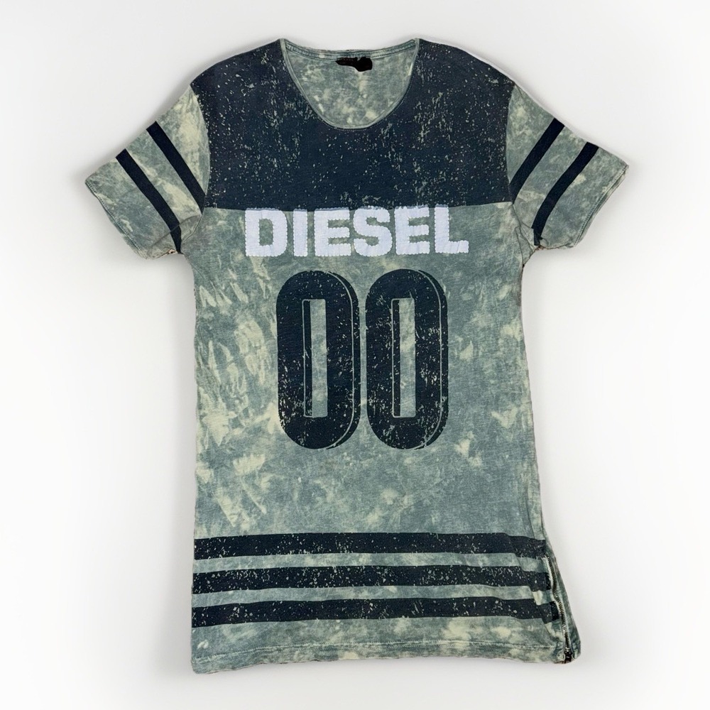 Diesel Sport Jersey Mini T-Shirt Dress LG Gray Bleach Acid Graphic Tunic Y2K Top